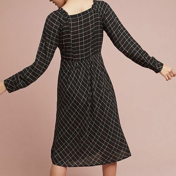ANTHRO NWT Annie Plaid Midi Dress V-Neck Black 2 - Picture 4 of 4